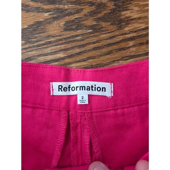 Reformation Vesta Pants Hot Pink High Waist Wide Leg Work Pants Linen Sz 2 - Picture 2 of 4